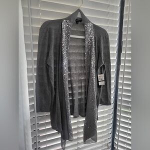 NWT Harve Benard Gray Sequin Cardigan